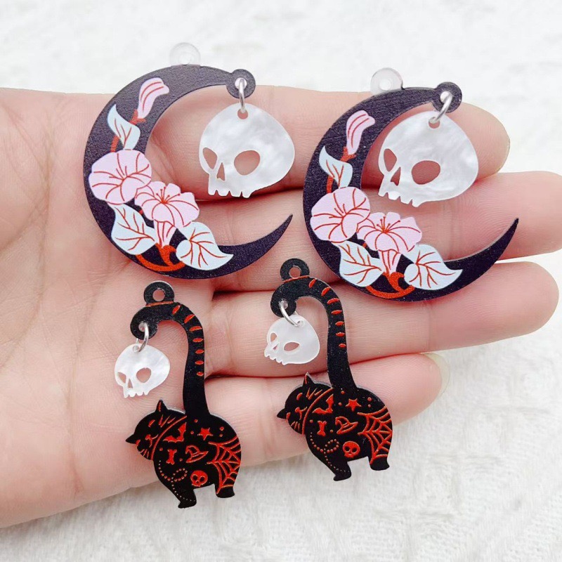 Jewelry Making Factory - 10pcs Halloween Acrylic Ghost Black Cat