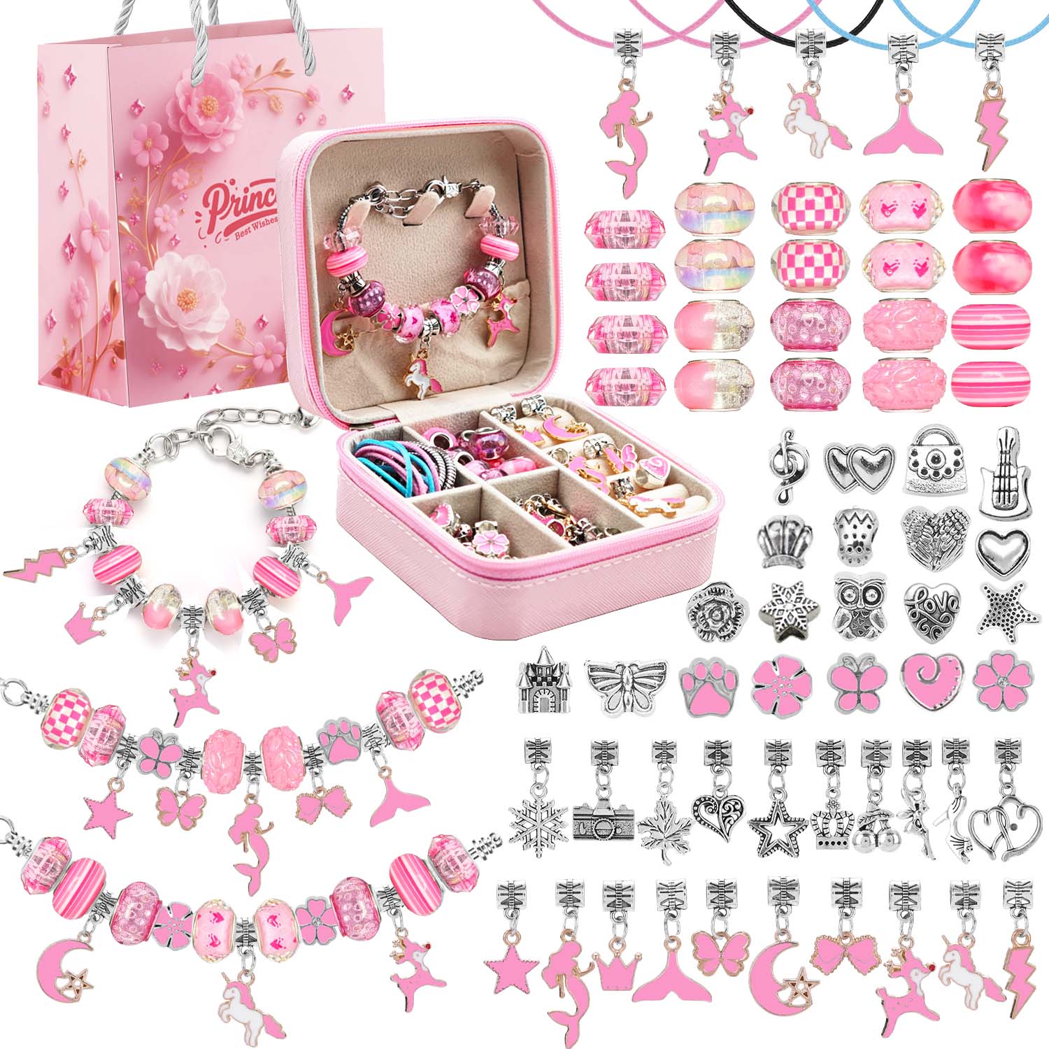Jewelry Making With Resin - 68pcs Pink Beaded Jewelry Set, Charm