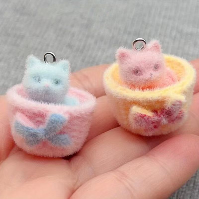 4pcs 3D plush resin cat pendan - Jewelry Making Factory ulasan dan harga