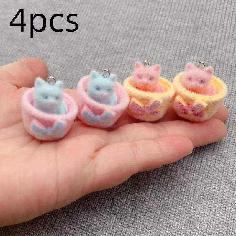 4pcs 3D plush resin cat pendan - Jewelry Making Factory ulasan dan harga