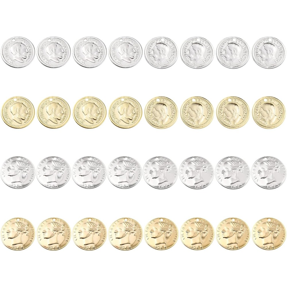 32Pcs 2 Styles Coin Charms 24K - Jewelry Making Victoria ulasan dan harga