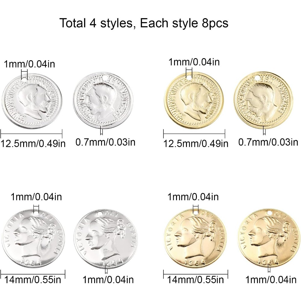 32Pcs 2 Styles Coin Charms 24K - Jewelry Making Victoria ulasan dan harga